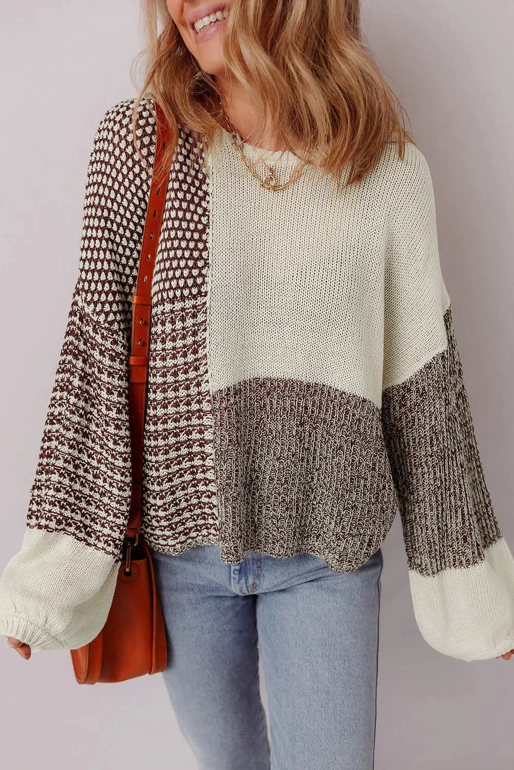 Dark khaki women's sweater with colour block design, drop shoulders, and a back tie.