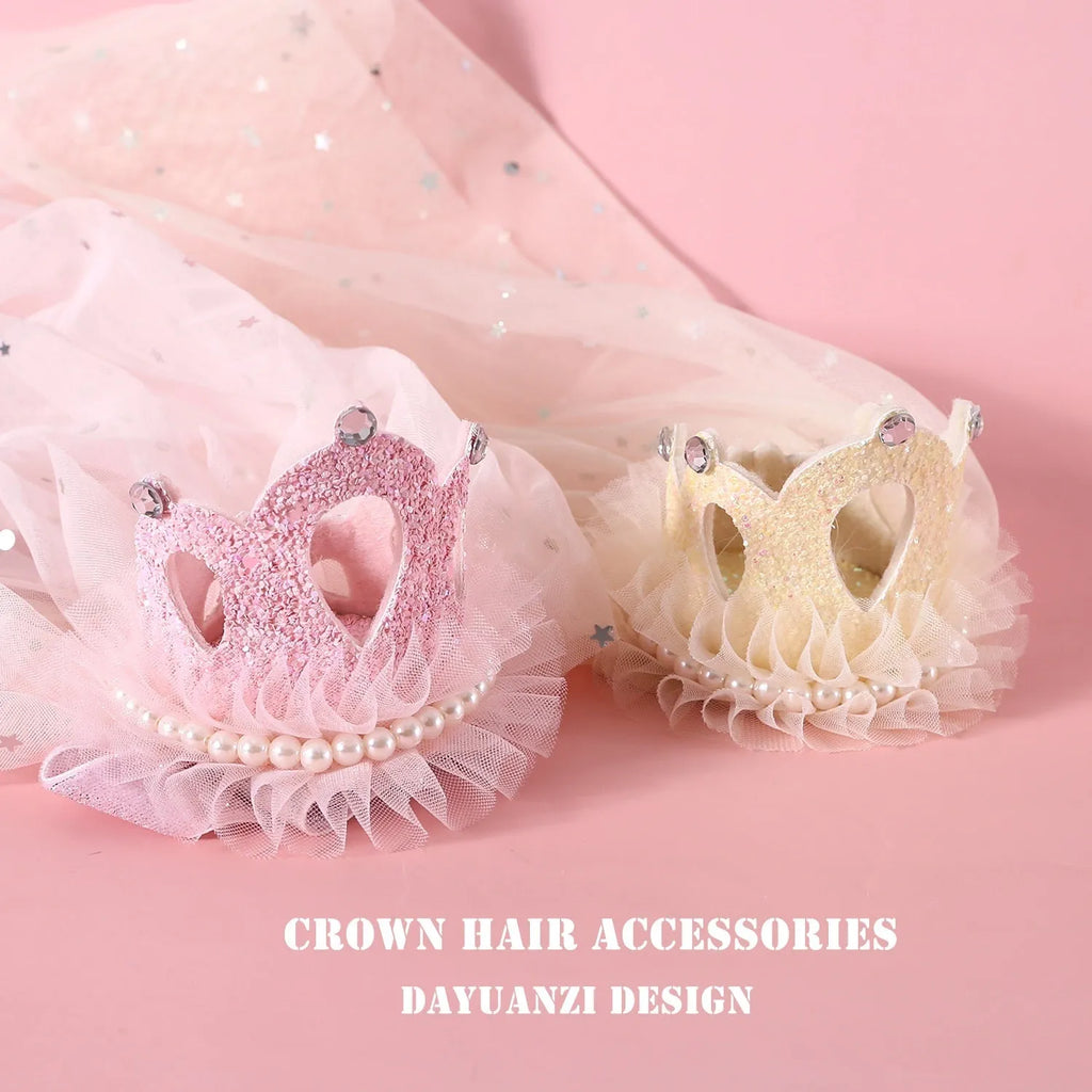 Pet princess crown headdress with beige and pink veil options for cat wedding celebrations