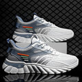 Men's white blue and black platform casual sports shoes with mesh upper and rubber sole