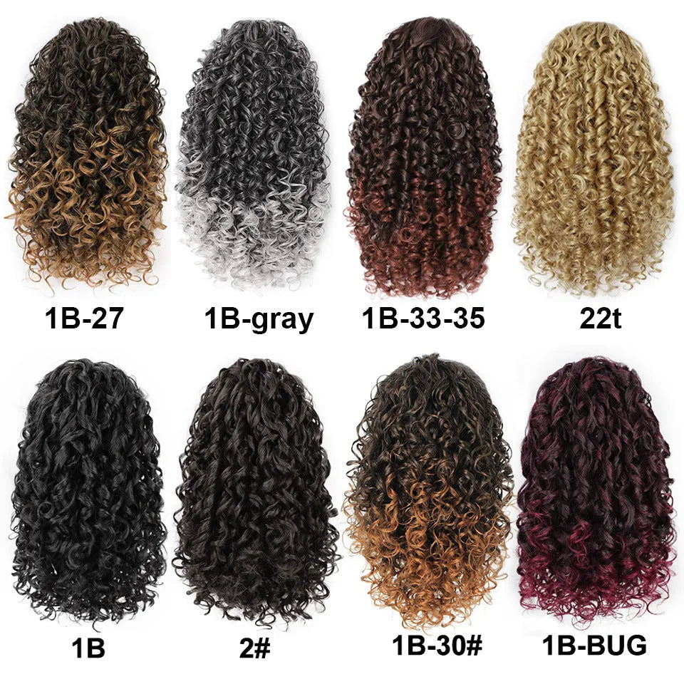 Drawstring puffy ponytail afro curls wig for ladies medium length style #1B