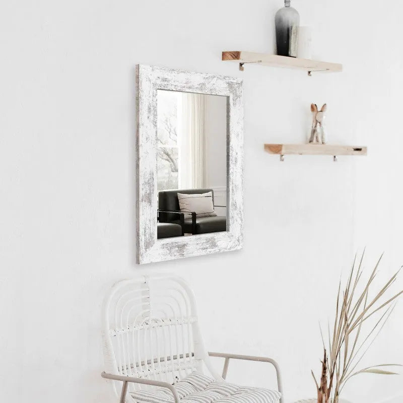 Wall-mounted bathroom mirror with retro Chinese style frame in Little White colour