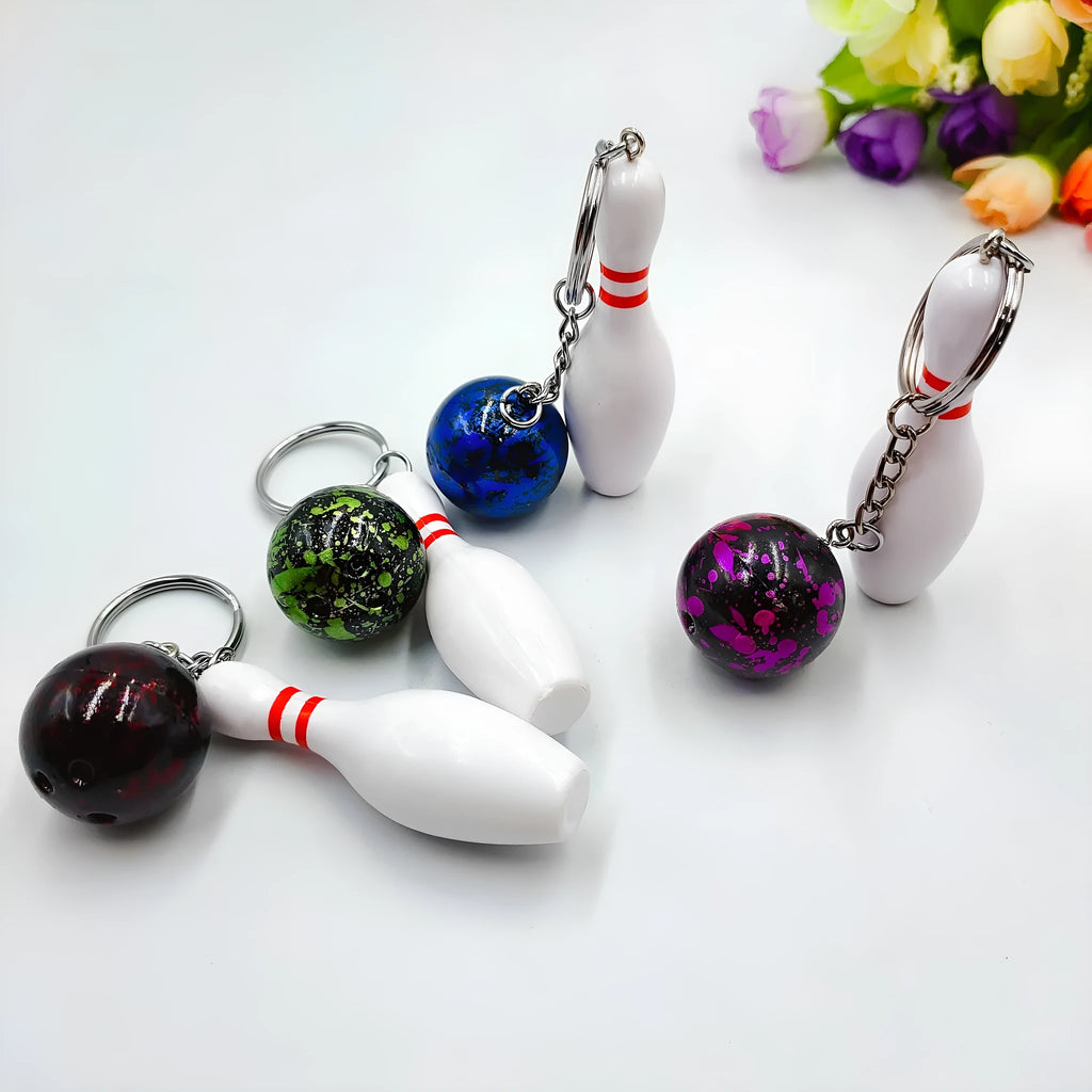 Mini bowling keychain pendant in PVC metal showing sport simulation design