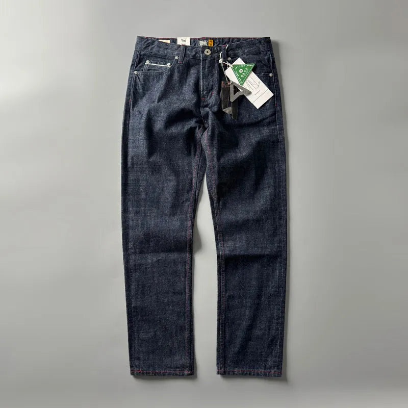 Men's straight leg denim jeans in primary colour with American retro styling