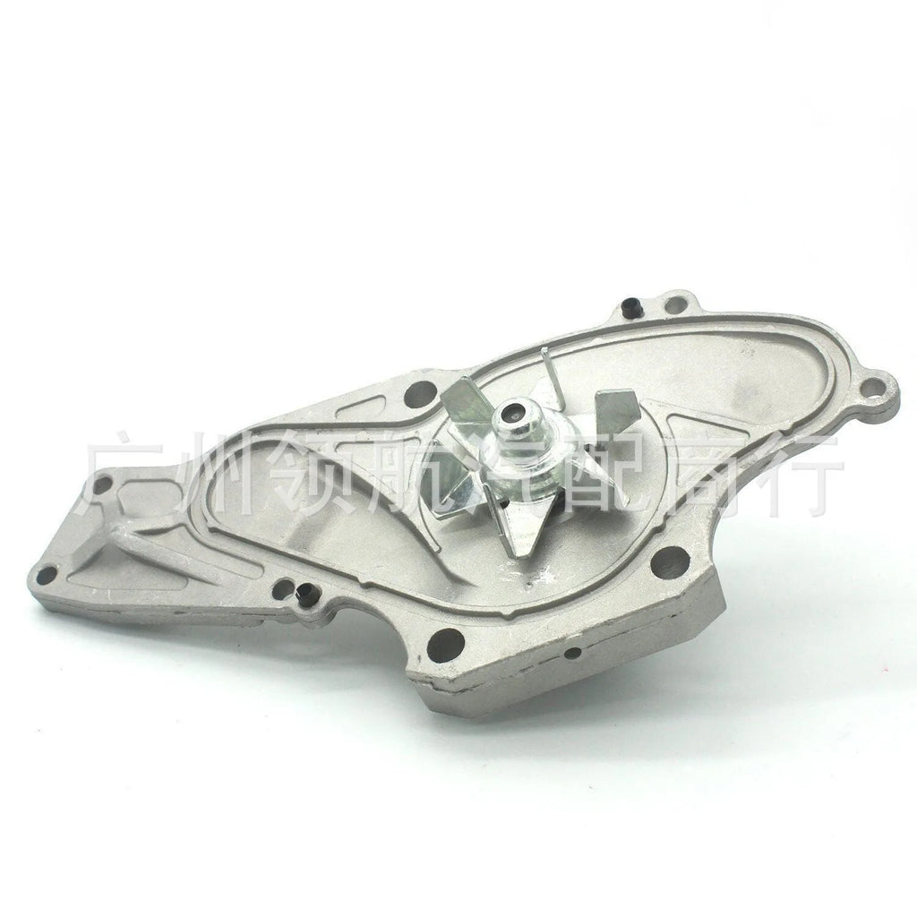 Metal automotive water pump and belt assembly for cooling system repair.