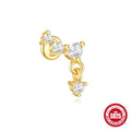 S925 sterling silver geometric stud earrings with moon shape and diamond-embedded star detail in a gold tone.