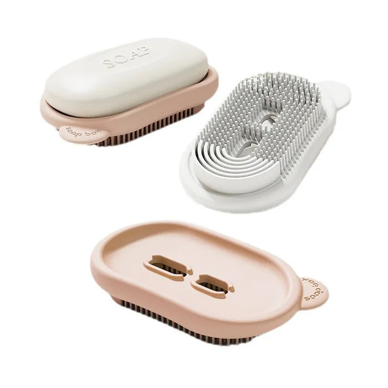 Lightweight PET travel soap holder in cream white, pink, and white colours