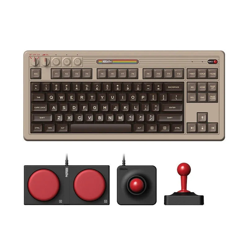 Retro87 wireless mechanical keyboard with C64 styling, incense-inserted ABS finish, and rocker control