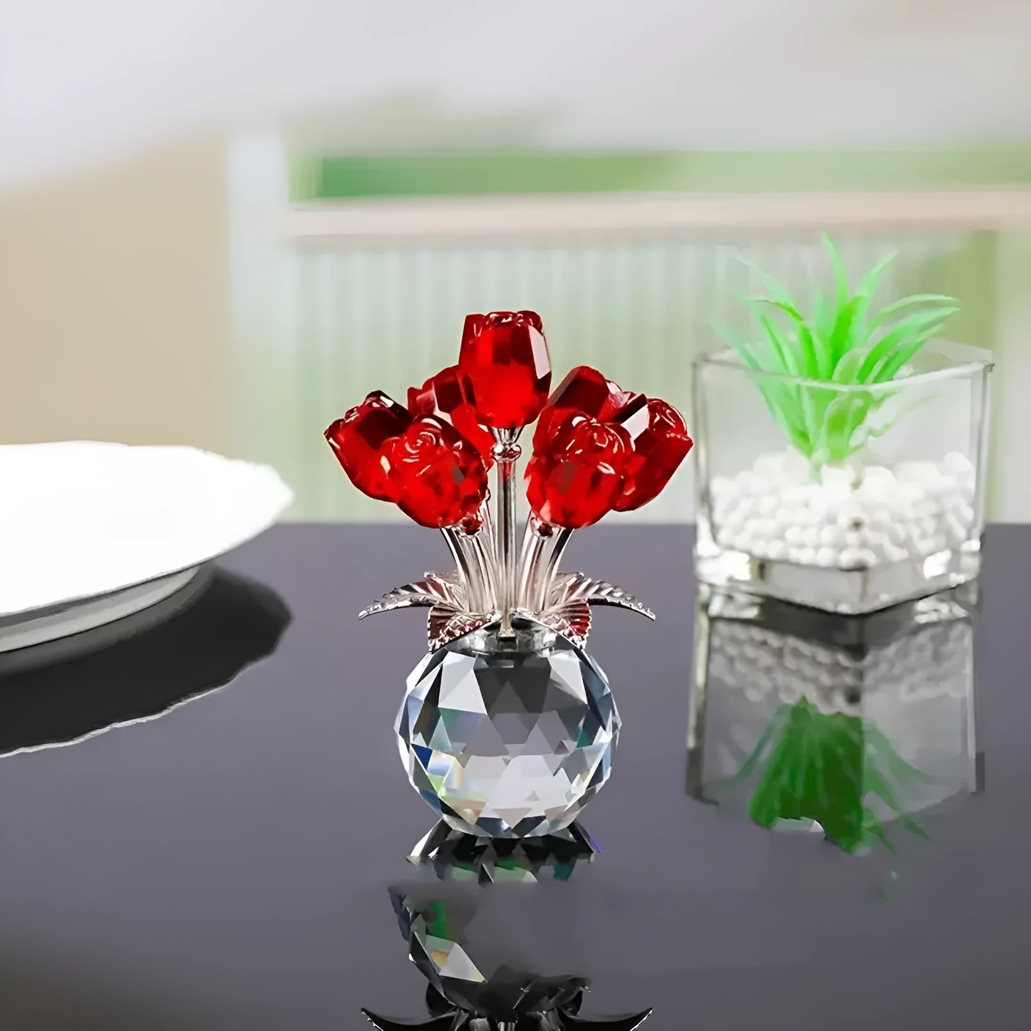 K9 crystal glass rose ornament in geometric Chinese style available in seven colour options