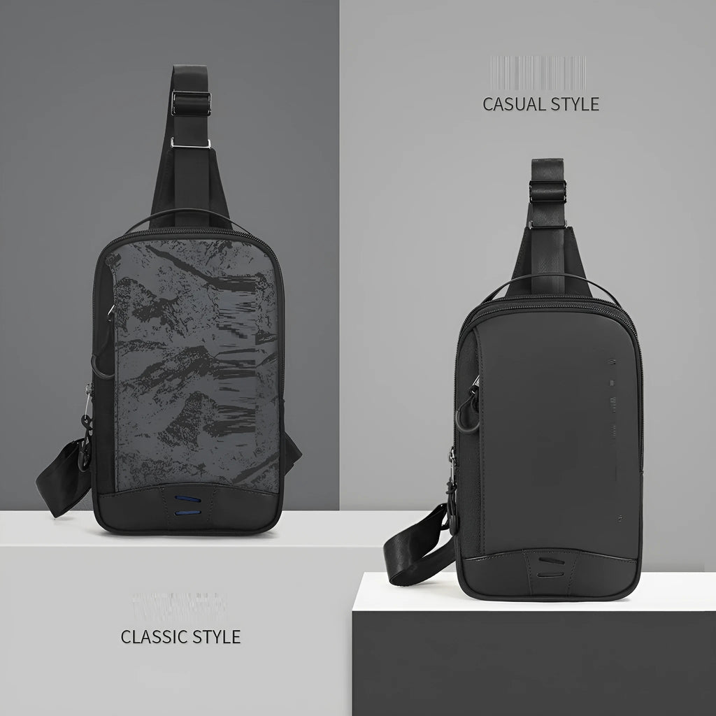 Casual black TPU waterproof chest bag with landscape camouflage pattern and single shoulder strap
