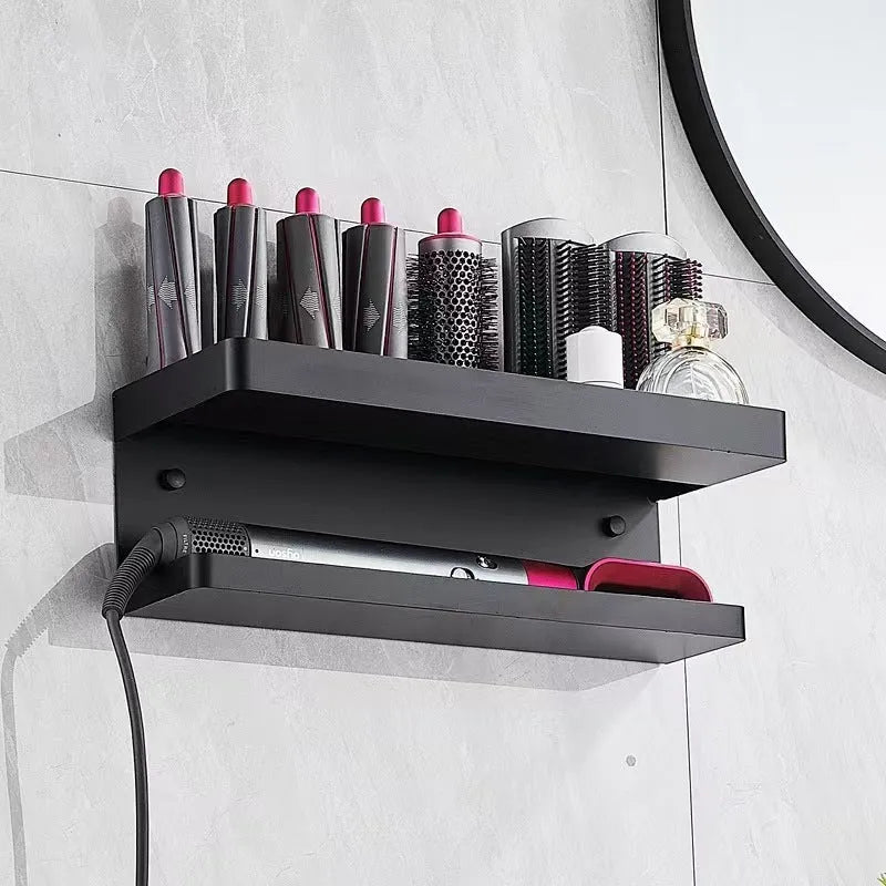 White punch-free bathroom rack holding Marcel wavers on double-layer aluminium storage