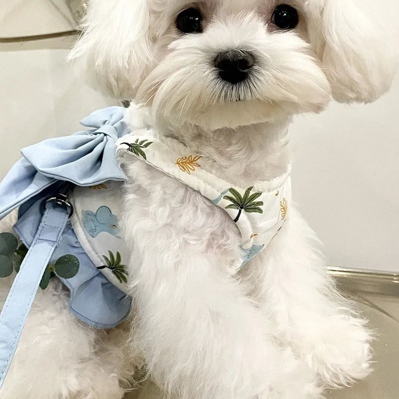 Dog Japanese three-purpose rope bow half vest harness in Sky Blue with polyester construction