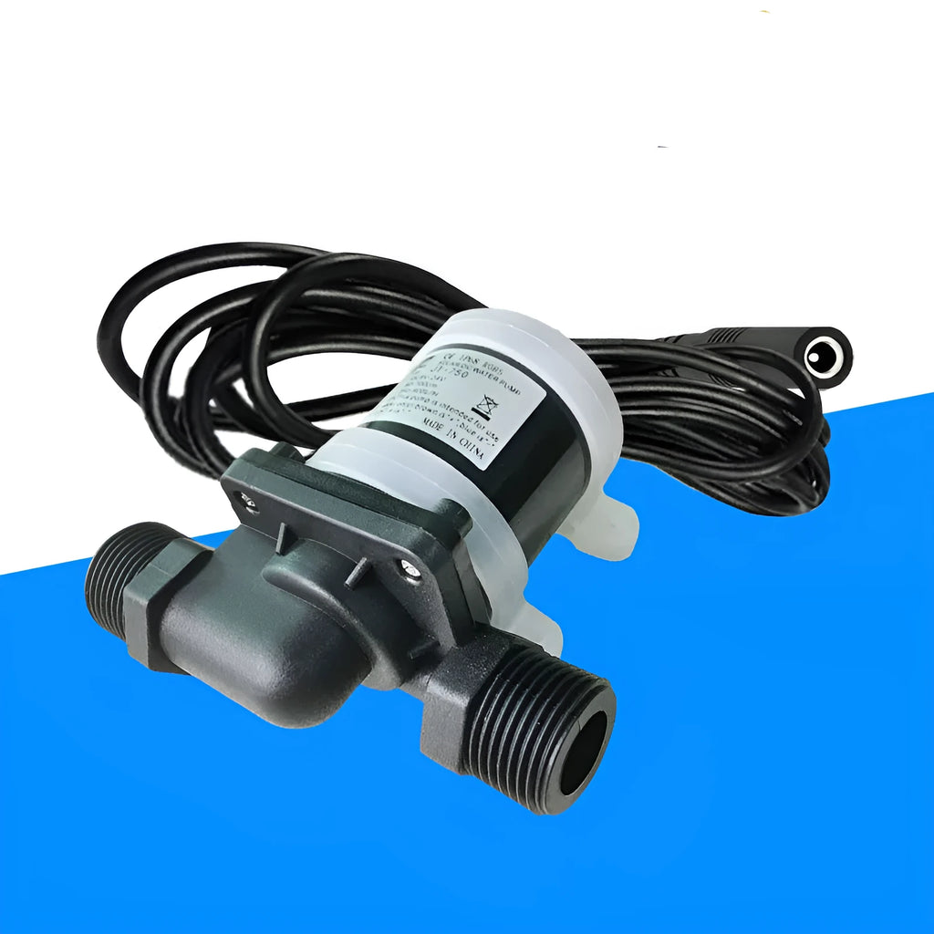 Threaded DC water pump for solar heating systems with engineering plastic housing and horizontal orientation