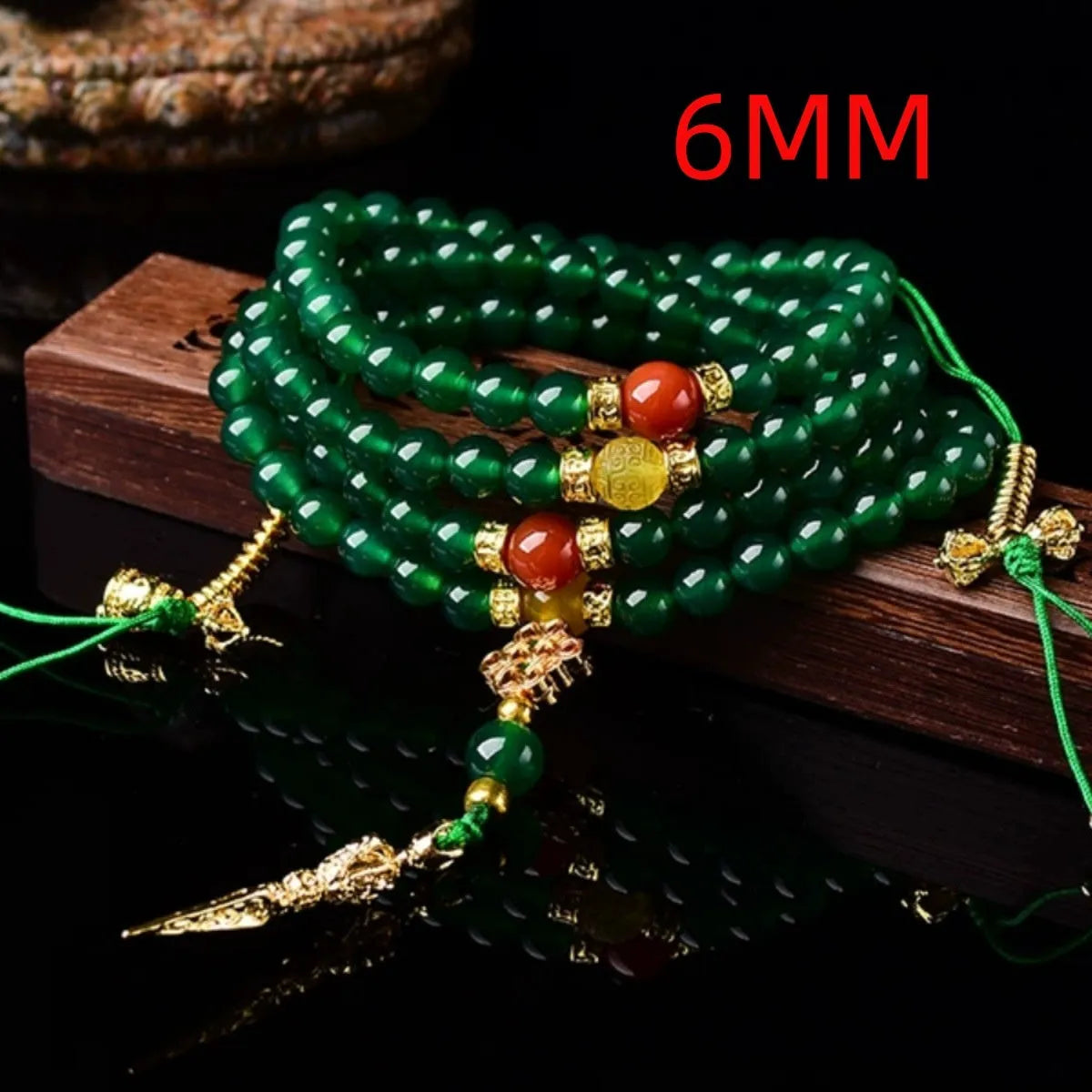Natural green agate multi-circle bracelet on display showing 8mm bead size unisex design