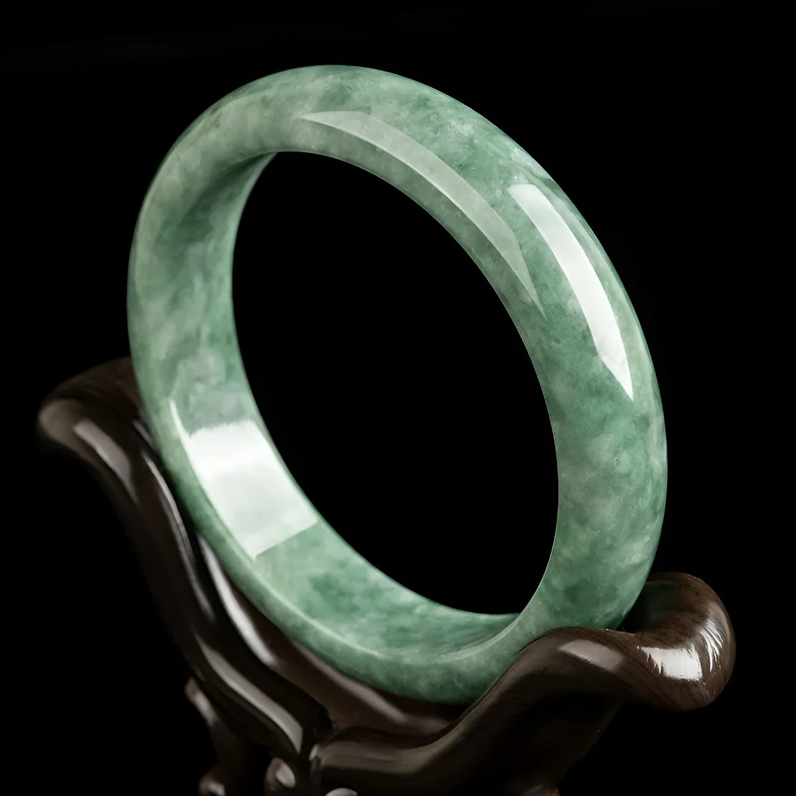 Natural emerald deep pea green jade bracelet simple style on white background with certificate and gift box