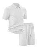 Summer lapels casual short sleeve men's shirt suit in polyester, available in multiple colours, size S-XXXL