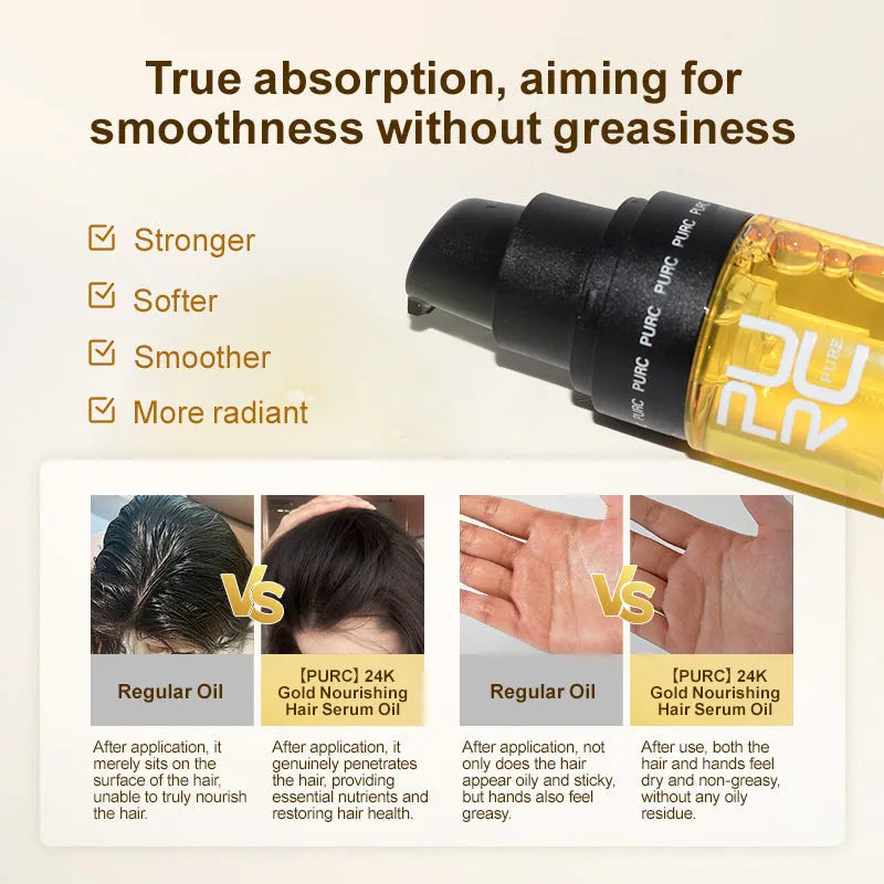 Yellow-tinted hair care essential oil in 50ml bottle for curly hair repair and scalp treatment