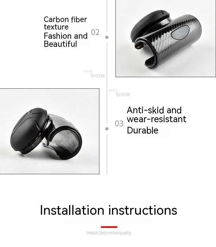 Black and blue steering wheel assist ball with silicone grip and metal bearing for single-handed steering.