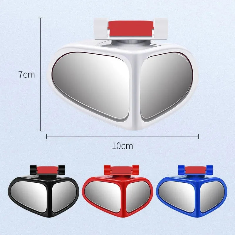 A 10.5x6.5cm car reversing mirror with 360-degree adjustability, high-definition glass, and ABS shell in a black finish