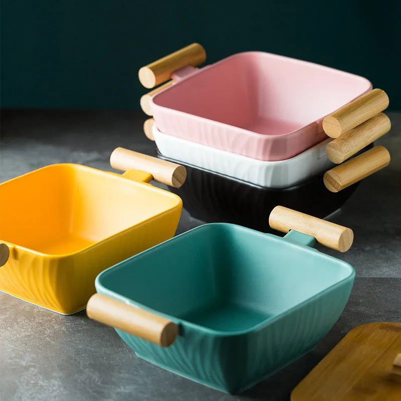 Modern irregular shaped porcelain ceramic bowl with matching lid in choice of four colours