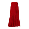Red V-neck one-piece swimsuit with detachable skirt and open back for women