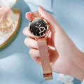 Women's mesh strap watch with alloy case and rose shell dial, 36mm diameter