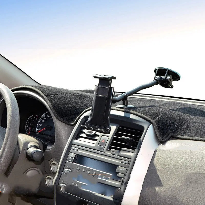 Black universal 4-12 inch vehicle-mounted tablet holder with long suction cup arm for car dashboard