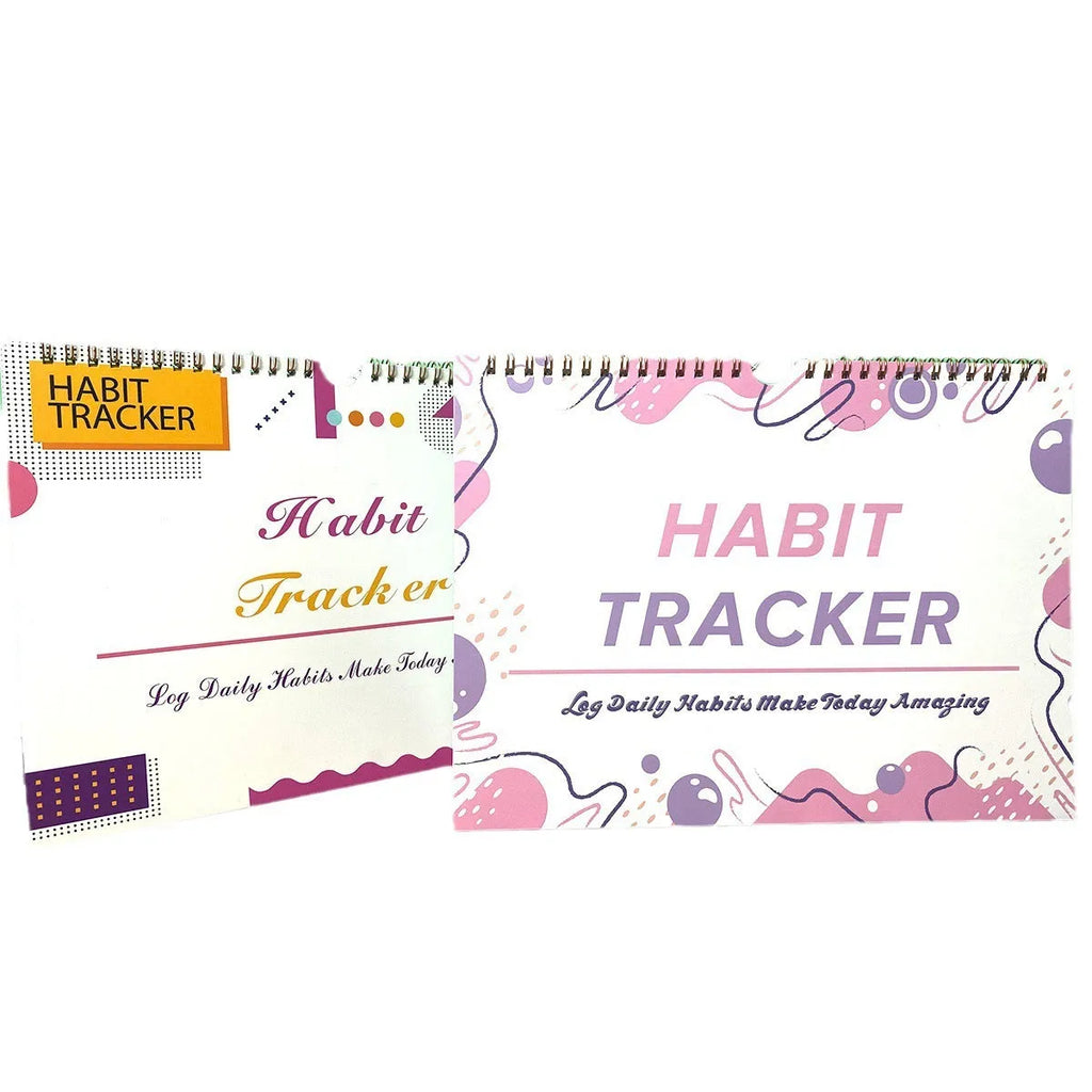 English habit tracking book open showing pages, 21cm by 28cm in flower white colour