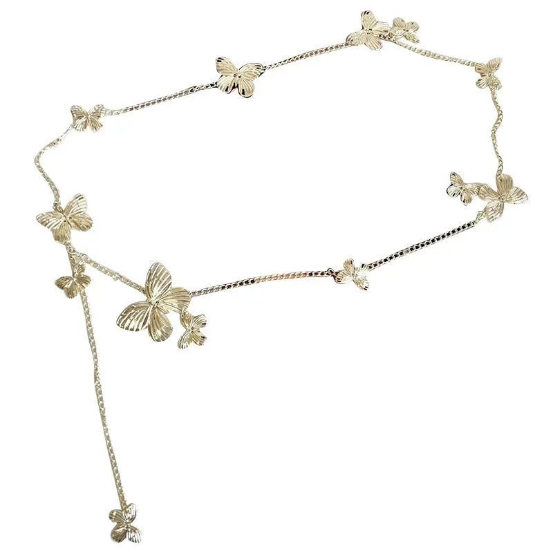Golden butterfly waist chain with 104cm alloy chain and butterfly charm decoration