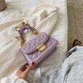Korean-style women's chain messenger bag with rhombus pattern in PU leather showing beige colour option