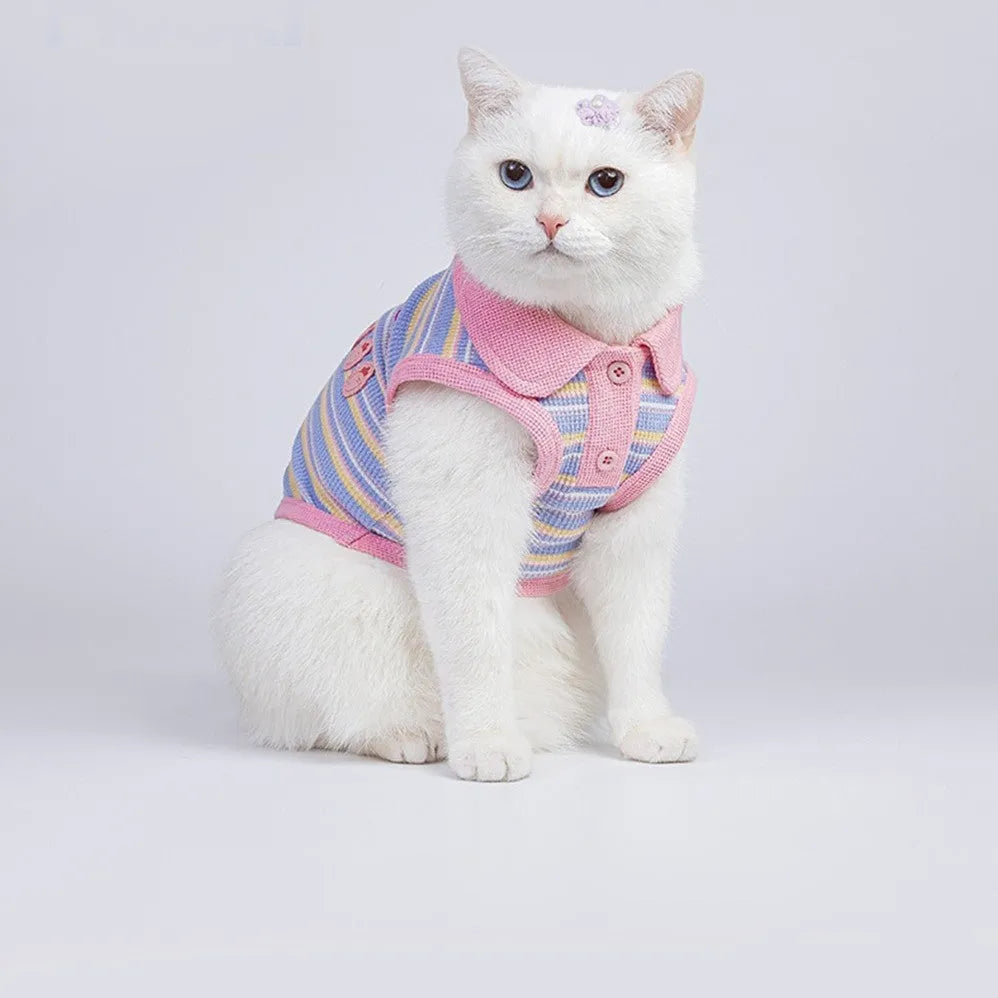 Pink purple sleeveless autumn vest for a small dog on a weight-based size chart.