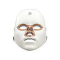 White rechargeable LED beauty mask with manual touch controls for facial skin treatment