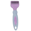 Pink stainless steel pet comb with integrated knot knife for grooming dogs and cats.
