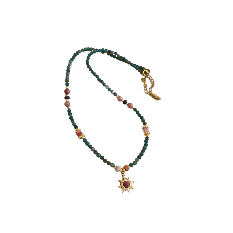 Stone sun pendant freshwater pearl necklace with adjustable clavicle chain in French court style