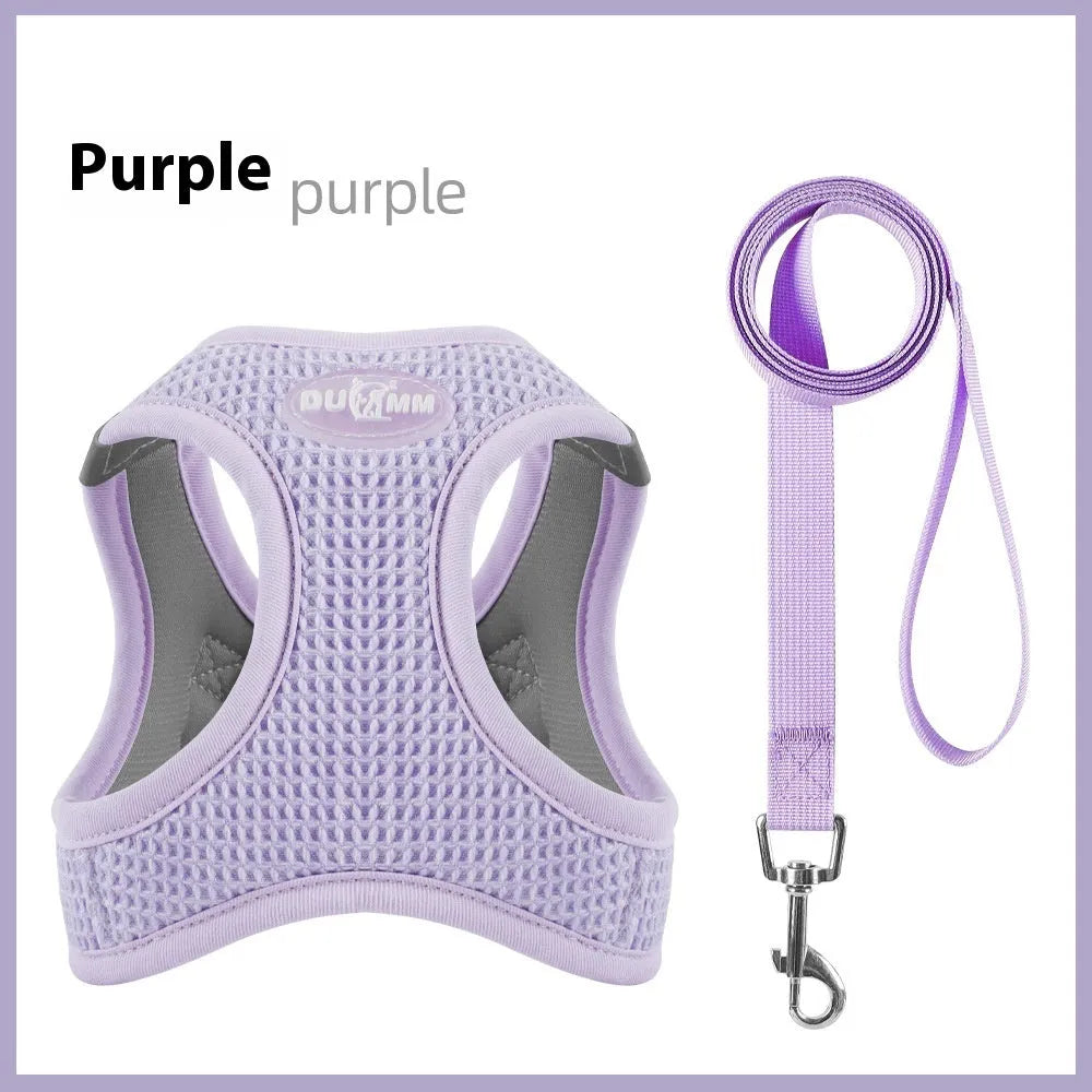 Waffle texture cloth dog harness with chest strap in brown green or purple colours