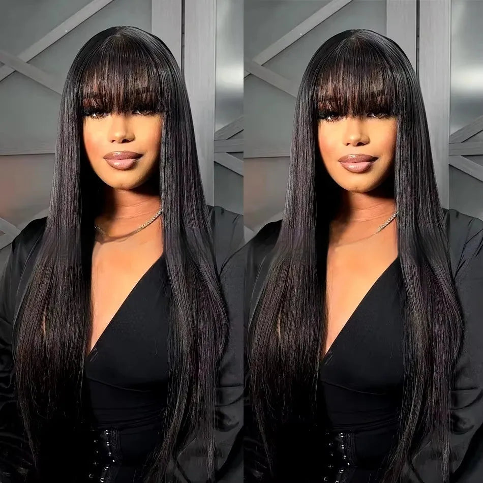 Women's natural color full-mechanism headgear wig in 100% human hair with 150% density and 20 inch length