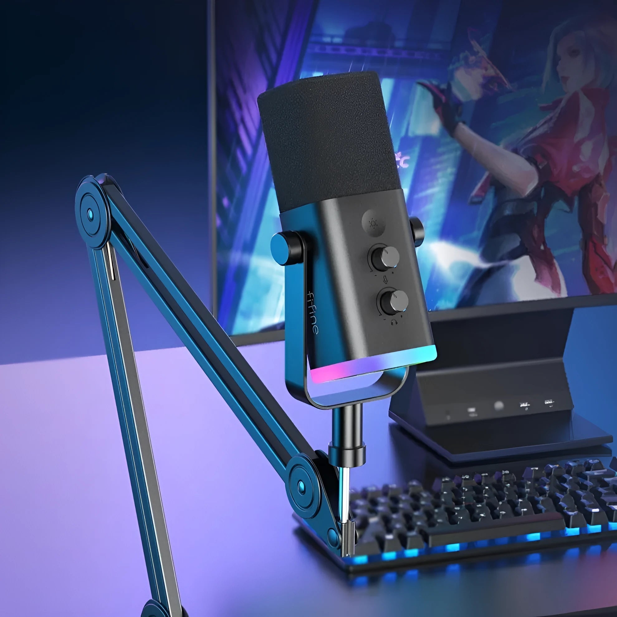 Dynamic noise reduction microphone in black colour with matching bracket and cables
