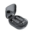 Black or white wireless Bluetooth in-ear headphones with digital display and charging bin