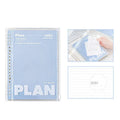 A5 size PVC spiral notebook in blue or white with a loose wire binding.