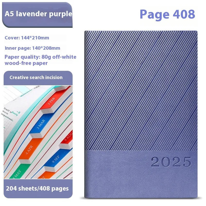 A5 business notepad with striped PU leather cover open on 80g wood-free paper, shown in Sky Blue colour.