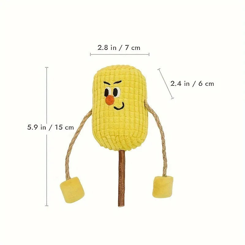 Polished corn cob wood cat chew toy with catnip for dental cleaning, 7cm long.