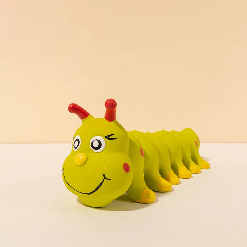Yellow caterpillar rubber squeaky dog toy for small medium dogs 25.5x9cm