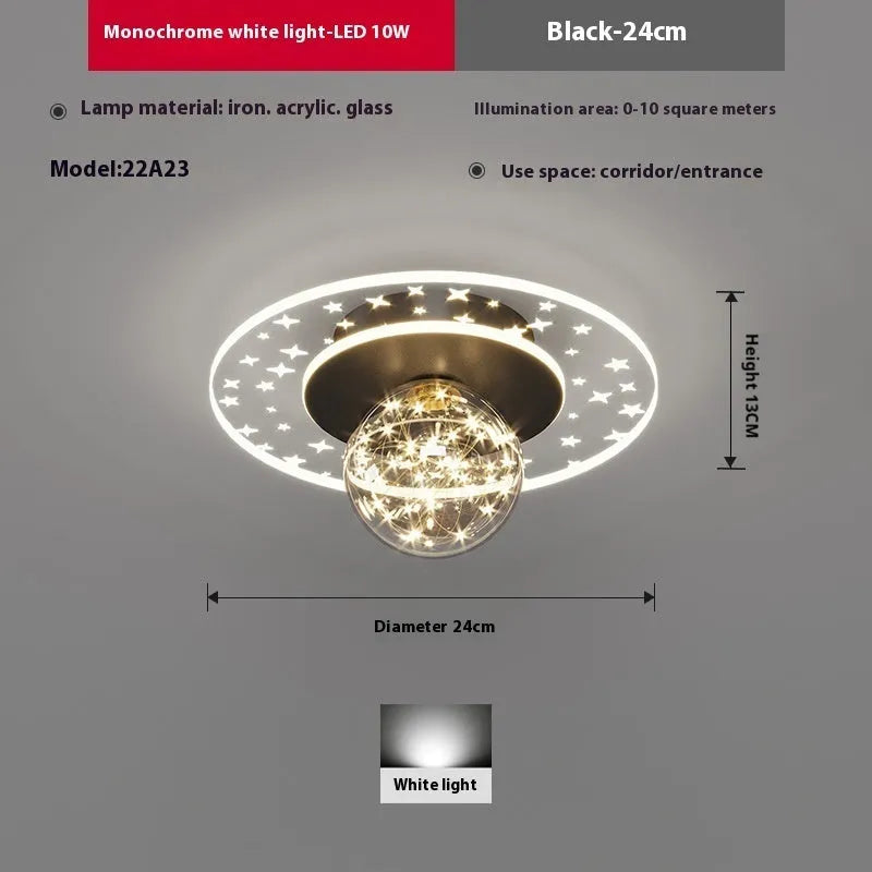Modern simplicity LED ceiling lamp with three colour modes, available in gold finish, installed in a hallway
