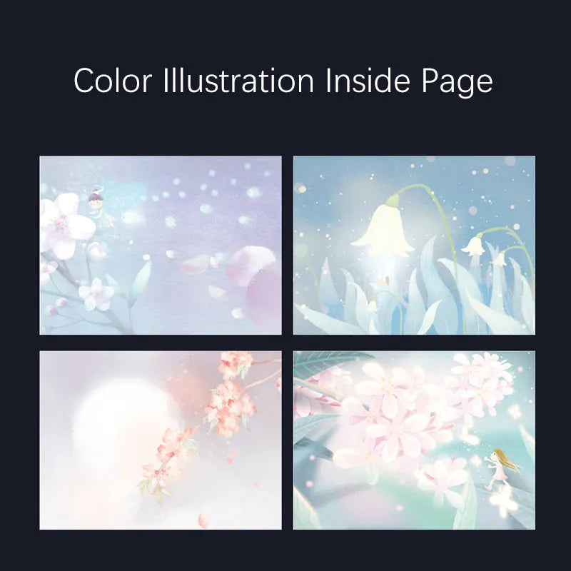 Four A5 hardcover notebooks with luminous covers in deep blue, gold, light blue, and purple colours.