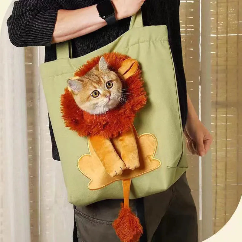 Canvas pet carrier shoulder bag with cartoon pattern for small dog or cat transport