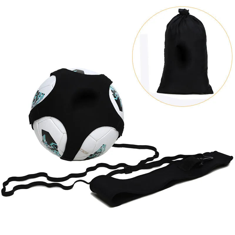 Black football juggling belt with adjustable strap for solo training practice
