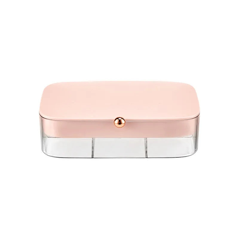 Modern minimalist multi-layer jewellery storage box in plastic construction showing dimensions and colour options