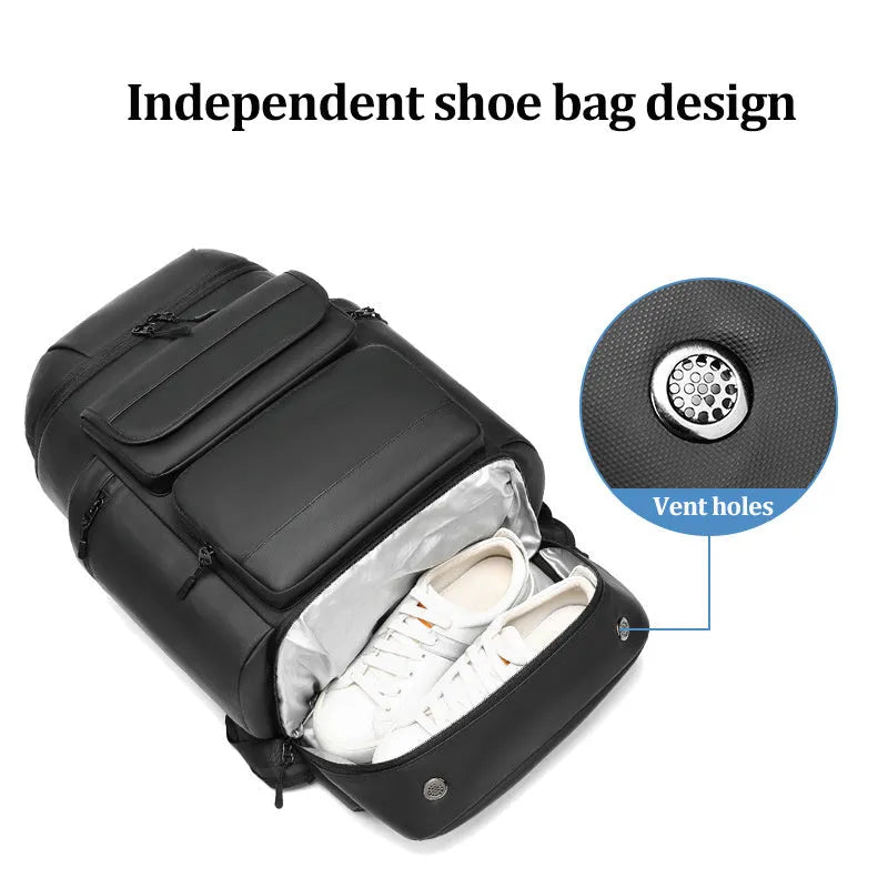 Men's large capacity black waterproof shoulder backpack 21 inch for travel and business