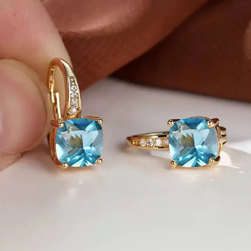 Square geometric ear clip with colourful moissanite inlays and gold electroplated finish