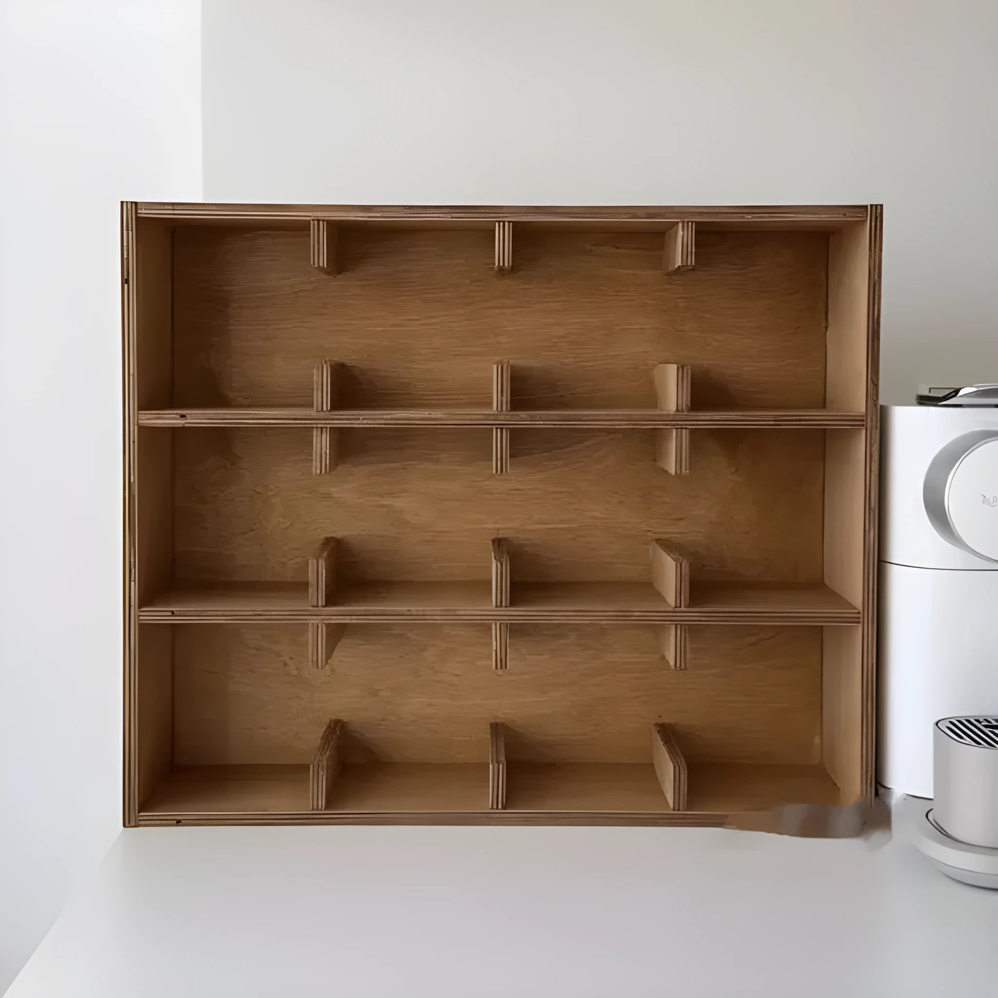 Solid wood square multi-layer grid cup storage rack in birch wood meridian colour
