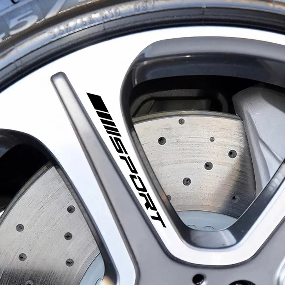 Sports hollow design car rim stickers in black, red and white colours